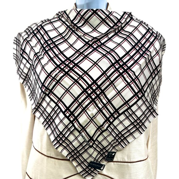 New Tag Men/Women   Burberry  Bandana /MiniScarf 23" Silk Cotton Ivery Blk(9 - Picture 3 of 10